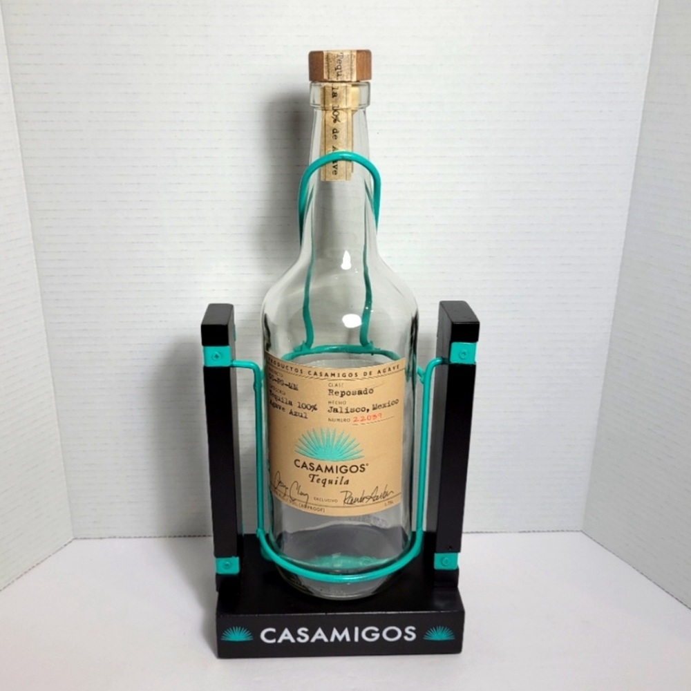 Casamigos tequila bottle holder/pour -made of painted wood & metal